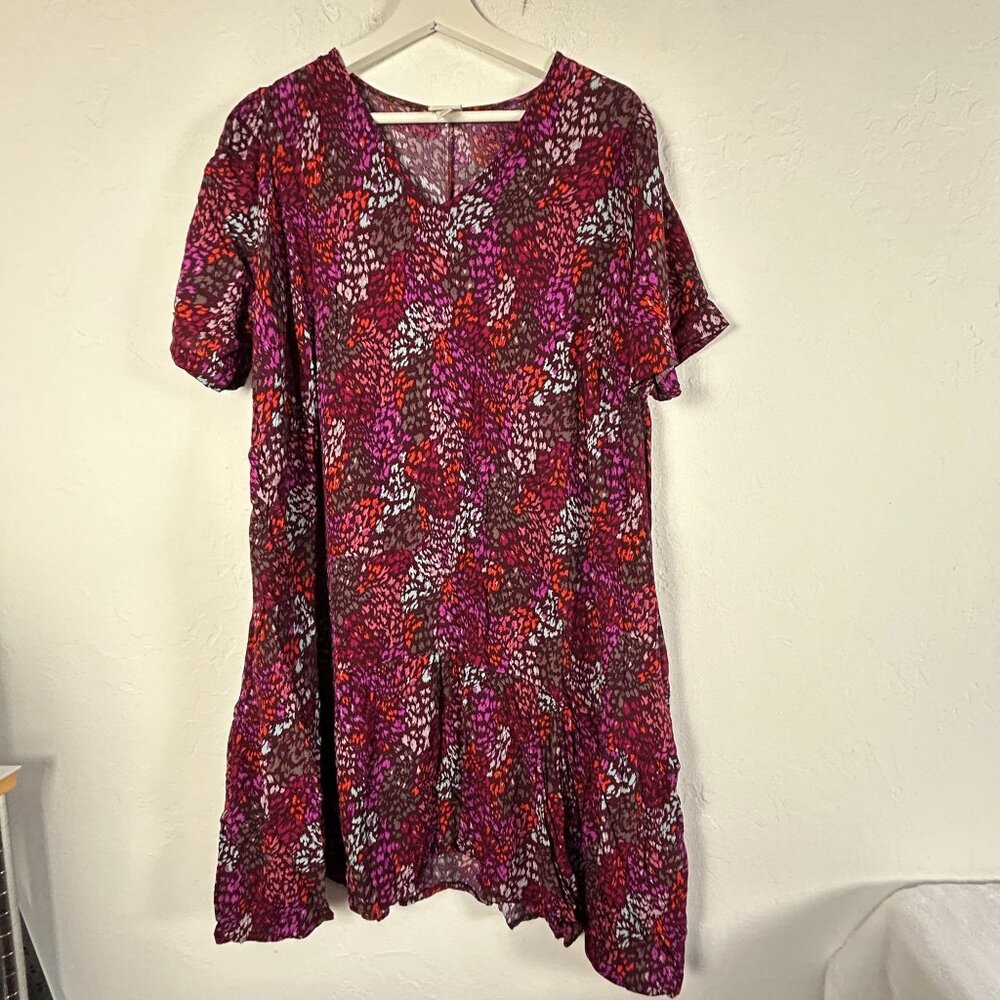 A New Day Womens Multicolor Abstract Short Sleeve Peplum Mini Dress XXL V-Neck